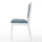 Silla de comedor de terciopelo blanco y azul claro con respaldo de rombos, juego de 6, capacidad para 6 personas