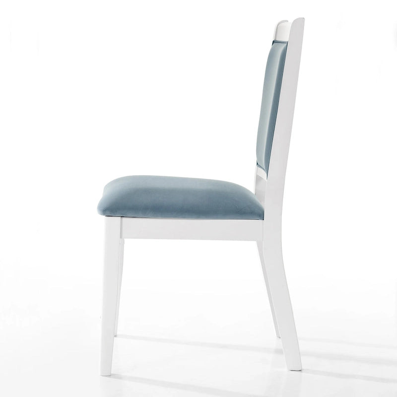 Silla de comedor de terciopelo blanco y azul claro con respaldo de rombos, juego de 6, capacidad para 6 personas