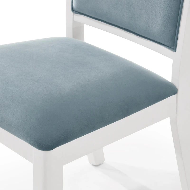 Silla de comedor de terciopelo blanco y azul claro con respaldo de rombos, juego de 6, capacidad para 6 personas