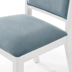 Silla de comedor de terciopelo blanco y azul claro con respaldo de rombos, juego de 6, capacidad para 6 personas
