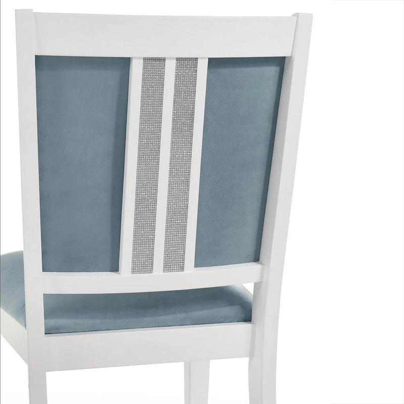 Silla de comedor de terciopelo blanco y azul claro con respaldo de rombos, juego de 6, capacidad para 6 personas