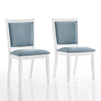 Silla de comedor de terciopelo blanco y azul claro con respaldo de rombos, juego de 6, capacidad para 6 personas