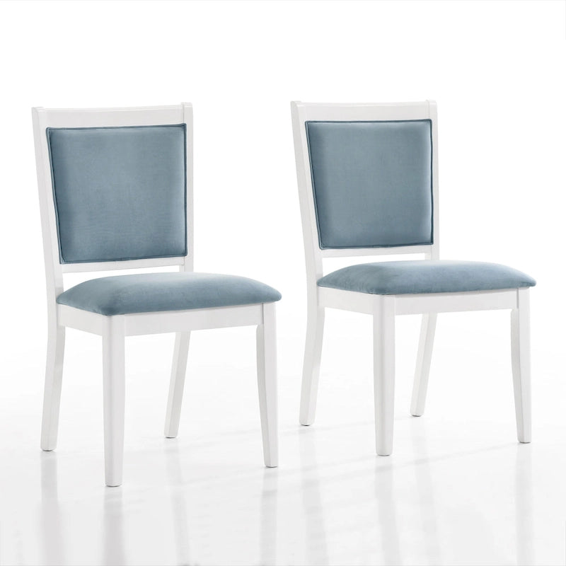 Silla de comedor de terciopelo blanco y azul claro con respaldo de rombos, juego de 6, capacidad para 6 personas
