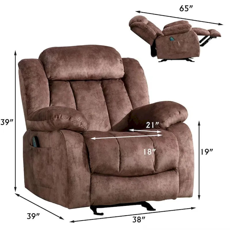 Reclinable manual de tela gris/marrón/camel/gris oscuro con masaje y calor | 1 persona