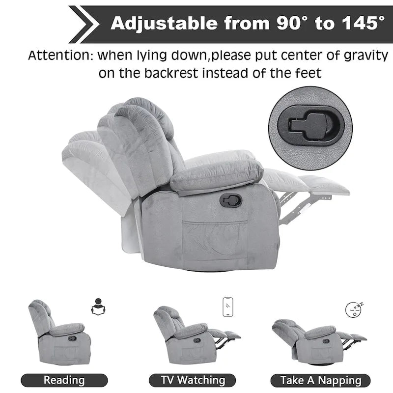 Reclinable manual de tela gris/marrón/camel/gris oscuro con masaje y calor | 1 persona