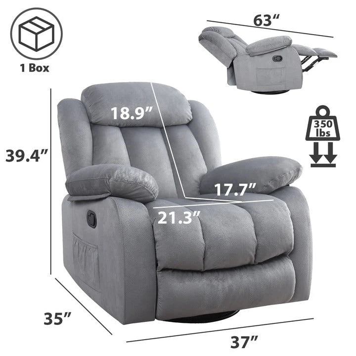 Reclinable manual de tela gris/marrón/camel/gris oscuro con masaje y calor | 1 persona