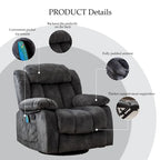 Reclinable manual de tela gris/marrón/camel/gris oscuro con masaje y calor | 1 persona