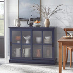 Vitrina con puerta corredera de cristal, azul índigo y blanca