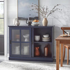 Vitrina con puerta corredera de cristal, azul índigo y blanca
