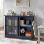 Vitrina con puerta corredera de cristal, azul índigo y blanca