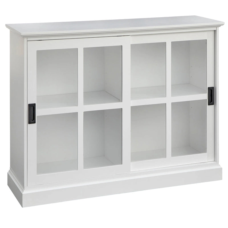 Vitrina con puerta corredera de cristal, azul índigo y blanca