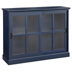 Vitrina con puerta corredera de cristal, azul índigo y blanca
