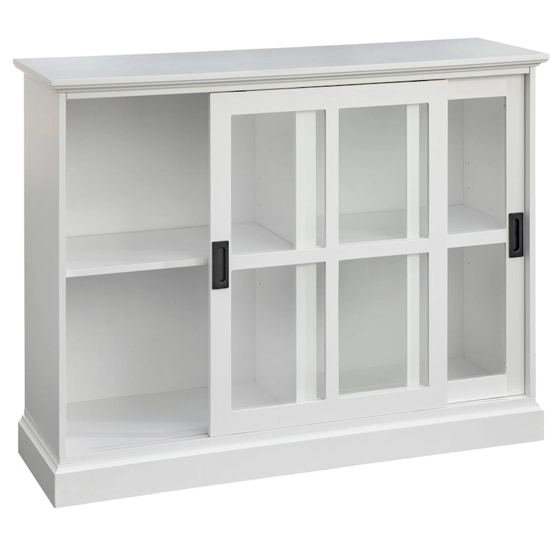Vitrina con puerta corredera de cristal, azul índigo y blanca