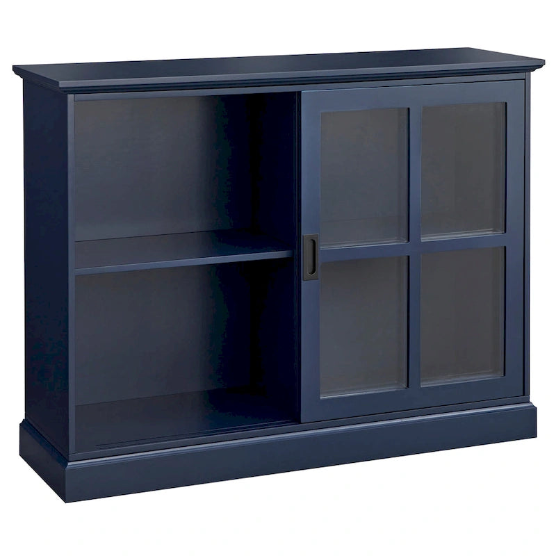 Vitrina con puerta corredera de cristal, azul índigo y blanca