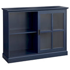Vitrina con puerta corredera de cristal, azul índigo y blanca