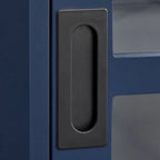 Vitrina con puerta corredera de cristal, azul índigo y blanca