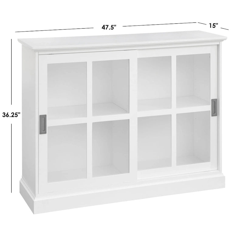 Vitrina con puerta corredera de cristal, azul índigo y blanca