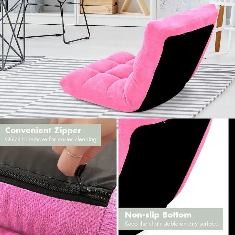 Sillón reclinable de suelo ajustable de terciopelo negro/rosa/café, 1 persona