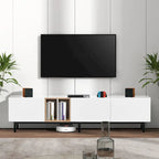 Mueble de TV blanco/madera natural/negro – Estilo moderno, para televisores de hasta 80", 3 puertas, montaje por 1 persona