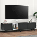 Mueble de TV blanco/madera natural/negro – Estilo moderno, para televisores de hasta 80", 3 puertas, montaje por 1 persona