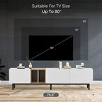 Mueble de TV blanco/madera natural/negro – Estilo moderno, para televisores de hasta 80", 3 puertas, montaje por 1 persona