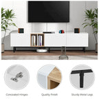Mueble de TV blanco/madera natural/negro – Estilo moderno, para televisores de hasta 80", 3 puertas, montaje por 1 persona