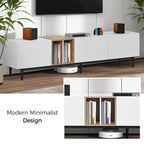 Mueble de TV blanco/madera natural/negro – Estilo moderno, para televisores de hasta 80", 3 puertas, montaje por 1 persona