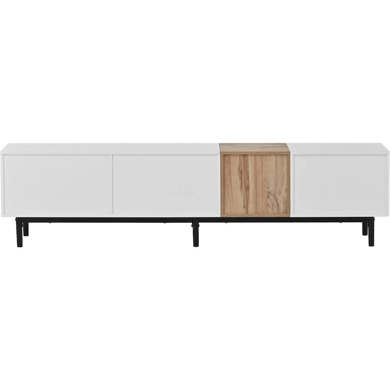 Mueble de TV blanco/madera natural/negro – Estilo moderno, para televisores de hasta 80", 3 puertas, montaje por 1 persona