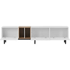 Mueble de TV blanco/madera natural/negro – Estilo moderno, para televisores de hasta 80", 3 puertas, montaje por 1 persona