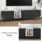 Mueble de TV blanco/madera natural/negro – Estilo moderno, para televisores de hasta 80", 3 puertas, montaje por 1 persona