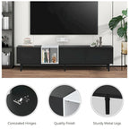 Mueble de TV blanco/madera natural/negro – Estilo moderno, para televisores de hasta 80", 3 puertas, montaje por 1 persona