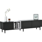 Mueble de TV blanco/madera natural/negro – Estilo moderno, para televisores de hasta 80", 3 puertas, montaje por 1 persona