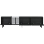 Mueble de TV blanco/madera natural/negro – Estilo moderno, para televisores de hasta 80", 3 puertas, montaje por 1 persona