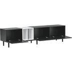 Mueble de TV blanco/madera natural/negro – Estilo moderno, para televisores de hasta 80", 3 puertas, montaje por 1 persona