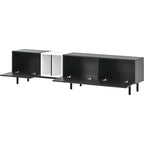 Mueble de TV blanco/madera natural/negro – Estilo moderno, para televisores de hasta 80", 3 puertas, montaje por 1 persona