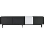 Mueble de TV blanco/madera natural/negro – Estilo moderno, para televisores de hasta 80", 3 puertas, montaje por 1 persona