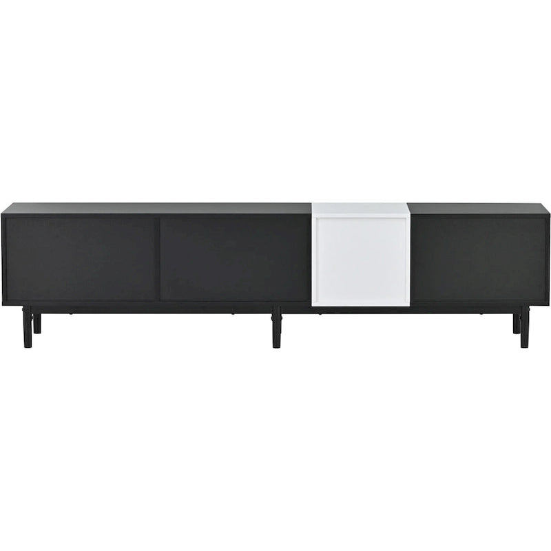 Mueble de TV blanco/madera natural/negro – Estilo moderno, para televisores de hasta 80", 3 puertas, montaje por 1 persona