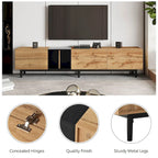 Mueble de TV blanco/madera natural/negro – Estilo moderno, para televisores de hasta 80", 3 puertas, montaje por 1 persona