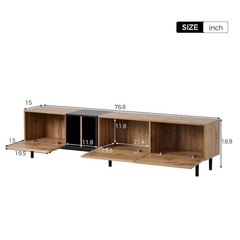 Mueble de TV blanco/madera natural/negro – Estilo moderno, para televisores de hasta 80", 3 puertas, montaje por 1 persona