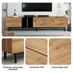 Mueble de TV blanco/madera natural/negro – Estilo moderno, para televisores de hasta 80", 3 puertas, montaje por 1 persona