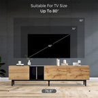 Mueble de TV blanco/madera natural/negro – Estilo moderno, para televisores de hasta 80", 3 puertas, montaje por 1 persona