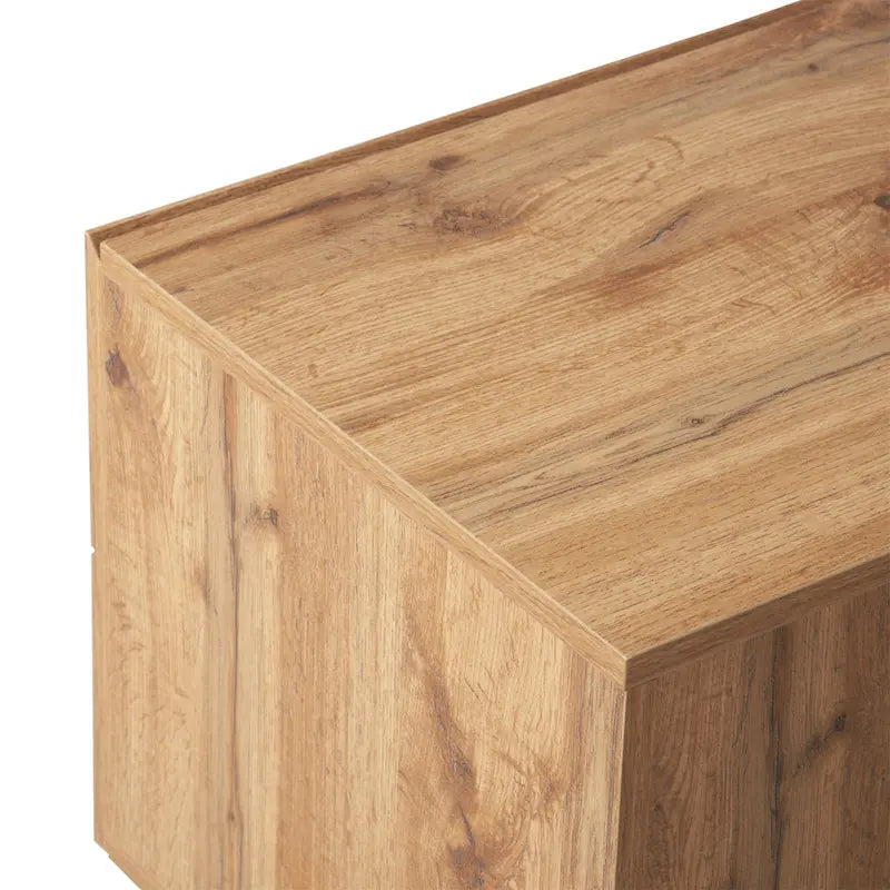 Mueble de TV blanco/madera natural/negro – Estilo moderno, para televisores de hasta 80", 3 puertas, montaje por 1 persona