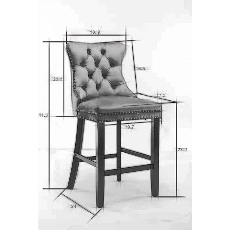 Taburete cuadrado de terciopelo con respaldo – Juego de 2 (Gris / Negro / Beige / Azul / Azul claro)