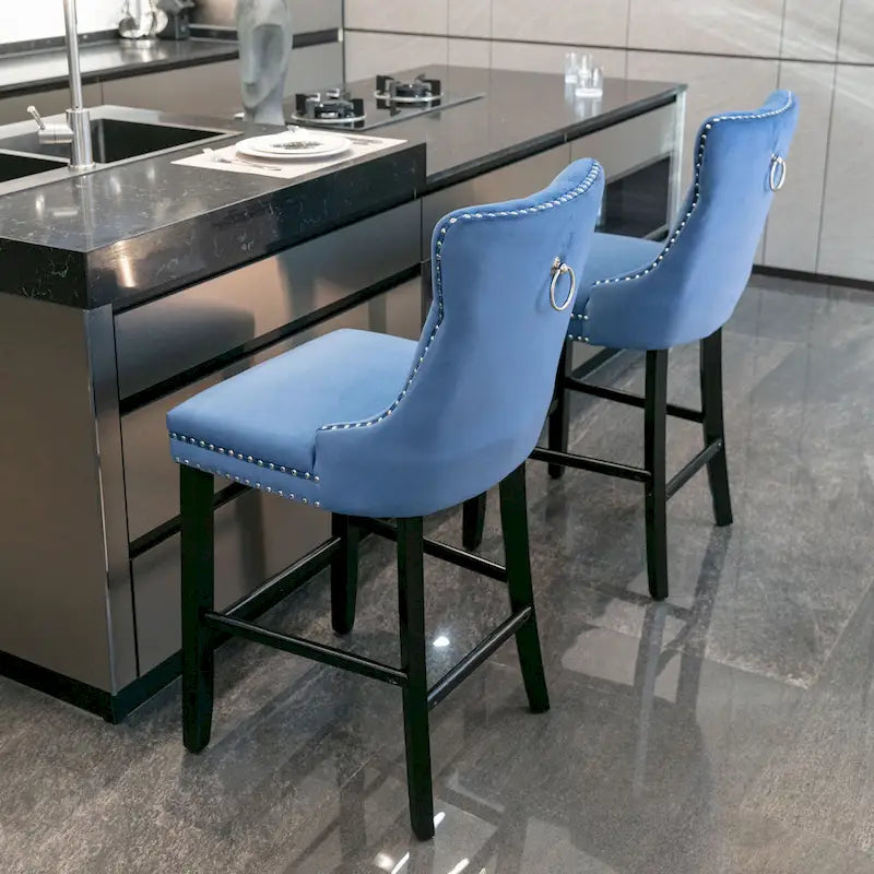 Taburete cuadrado de terciopelo con respaldo – Juego de 2 (Gris / Negro / Beige / Azul / Azul claro)