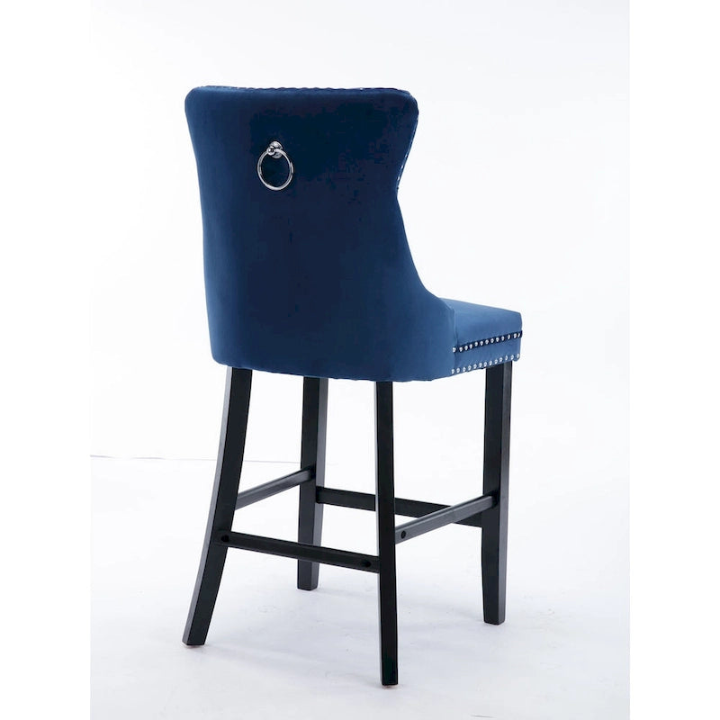 Taburete cuadrado de terciopelo con respaldo – Juego de 2 (Gris / Negro / Beige / Azul / Azul claro)