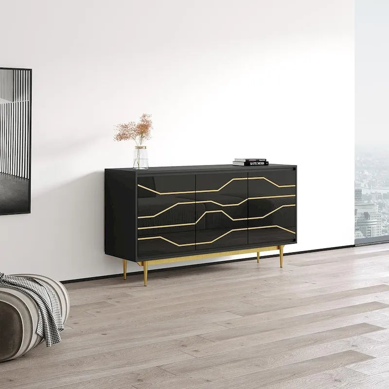Aparador blanco/negro de alto brillo – Estilo moderno, 1 pieza