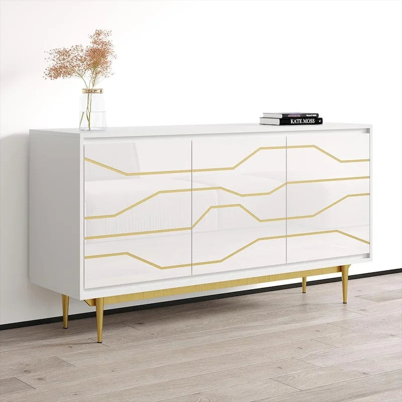 Aparador blanco/negro de alto brillo – Estilo moderno, 1 pieza
