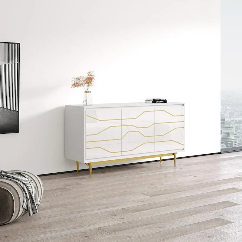 Aparador blanco/negro de alto brillo – Estilo moderno, 1 pieza