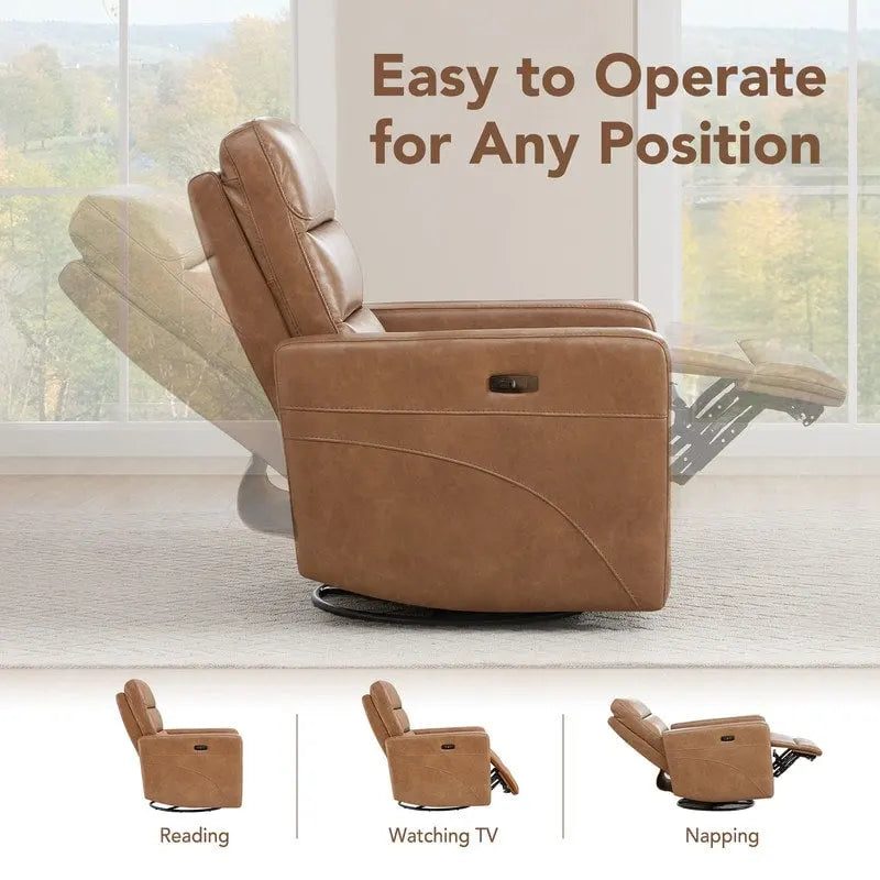 Sillón reclinable eléctrico giratorio gris/marrón, de un asiento, giratorio 270° y reclinable 90-135°