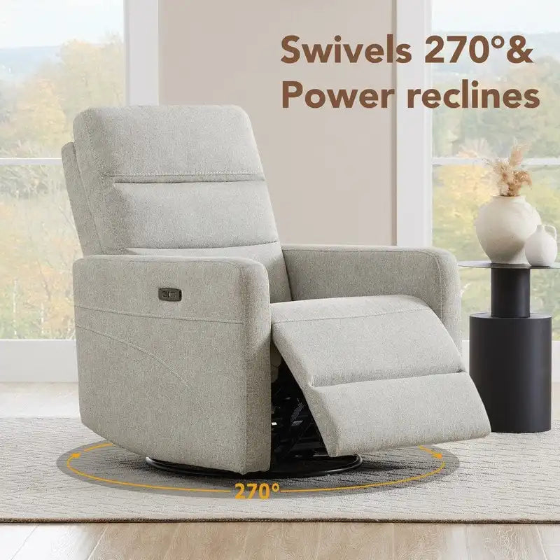 Sillón reclinable eléctrico giratorio gris/marrón, de un asiento, giratorio 270° y reclinable 90-135°